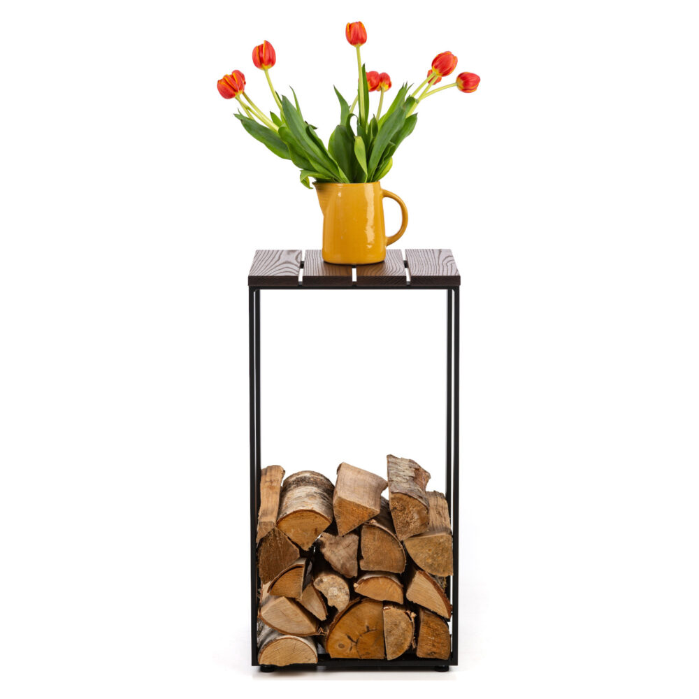 Metal firewood storage with thermo wood