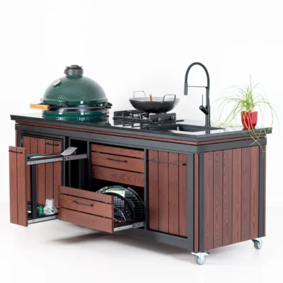 Outdoor kitchen on wheels JANE 2100 with ceramic grill, gas cooker and sink